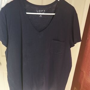 LOFT Women's Navy V-Neck Short Sleeve Pocket Tee